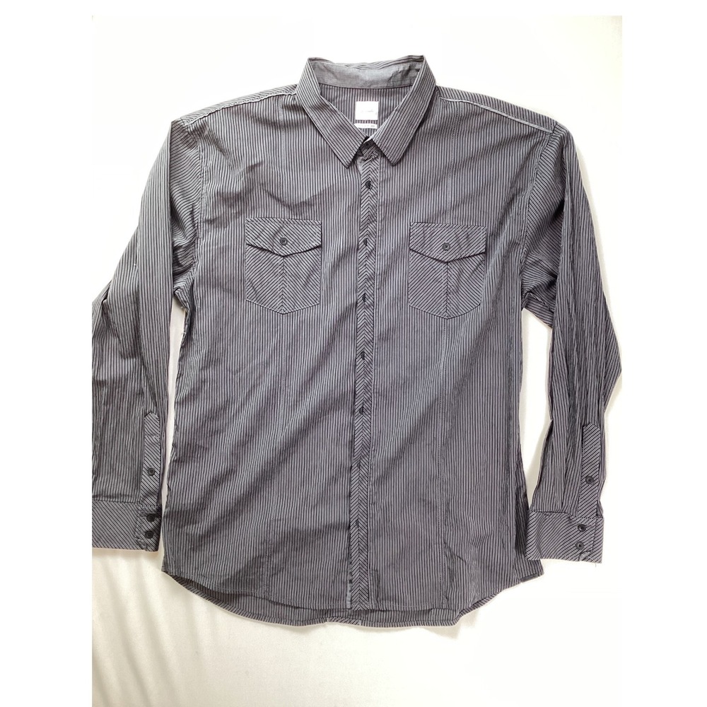 JB Holt The Truman Mens XXL Grey Black Pinstripe Long Sleeve Button Down‎ Shirt